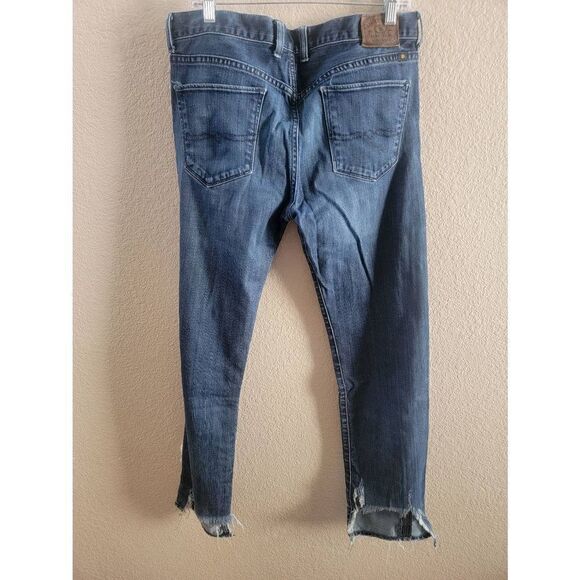 Lucky Brand Men's Mid Wash Blue Hi Rise Cut Off Raw Hem Slim Dean Jeans Size 34 - Picture 2 of 7